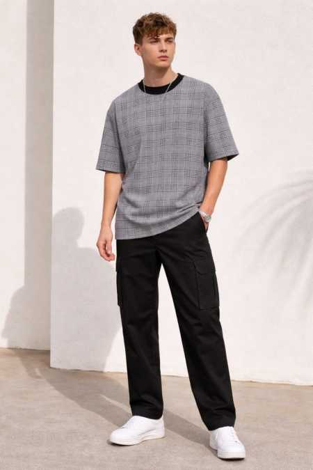 Designer Jacquard Knit DropShoulders T-shirt