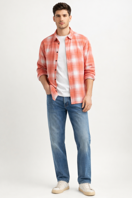 Men’s Button-Down Brushed Cotton Checked Shirt