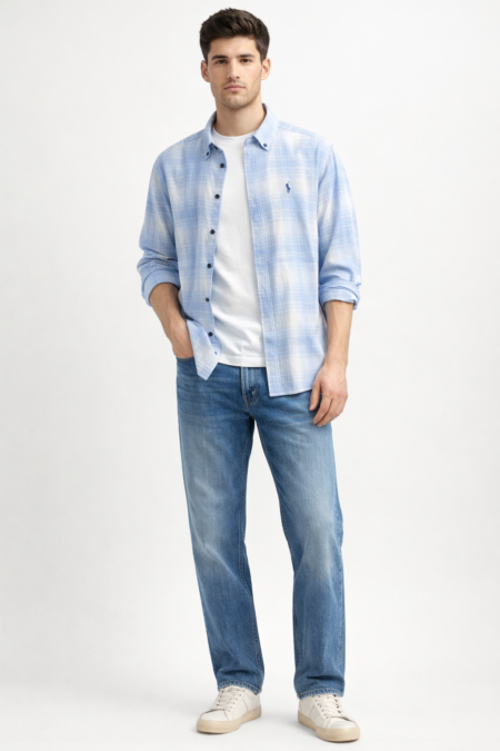 Men’s Button-Down Brushed Cotton Checked Shirt