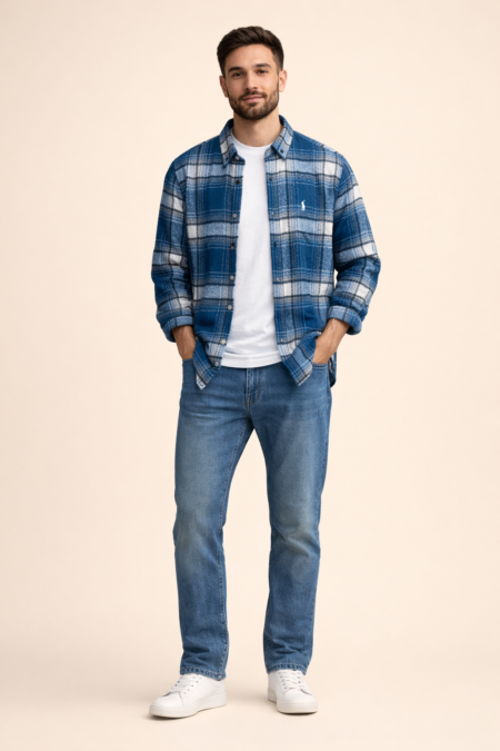 Men’s Button-Down Brushed Cotton Checked Shirt