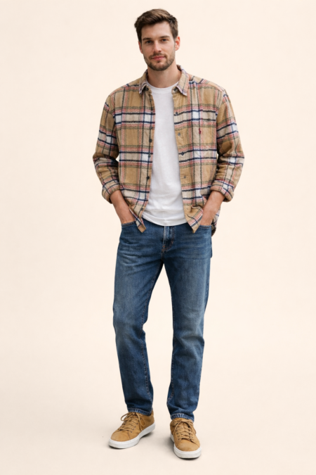 Men’s Button-Down Brushed Cotton Checked Shirt