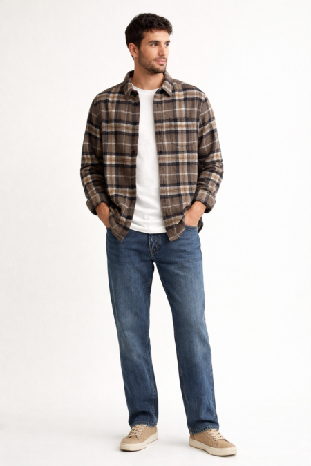 Men’s Button-Down Brushed Cotton Checked Shirt