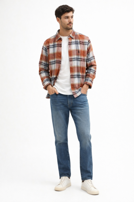 Men’s Button-Down Brushed Cotton Checked Shirt