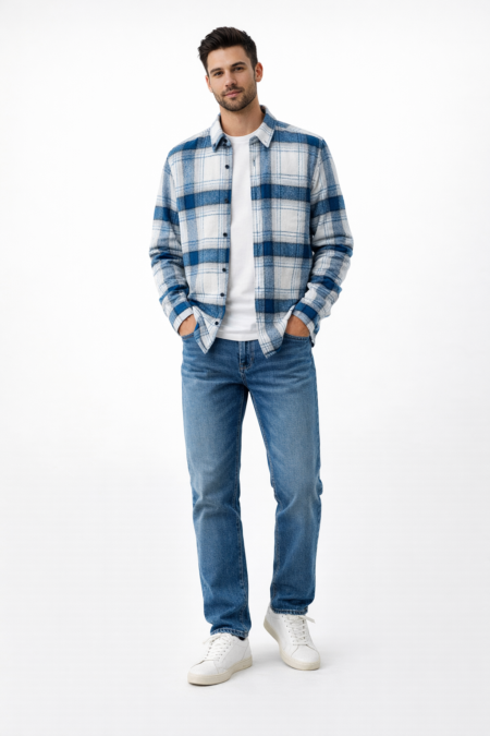 Men’s Button-Down Brushed Cotton Checked Shirt