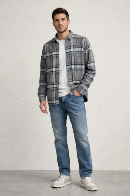 Men’s Button-Down Brushed Cotton Checked Shirt