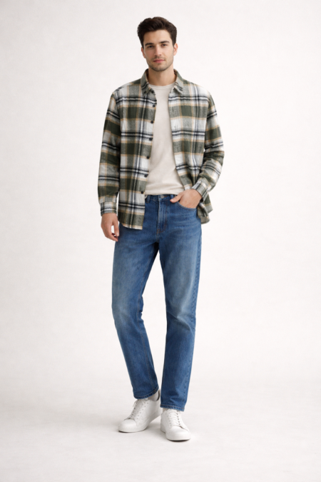 Men’s Button-Down Brushed Cotton Checked Shirt