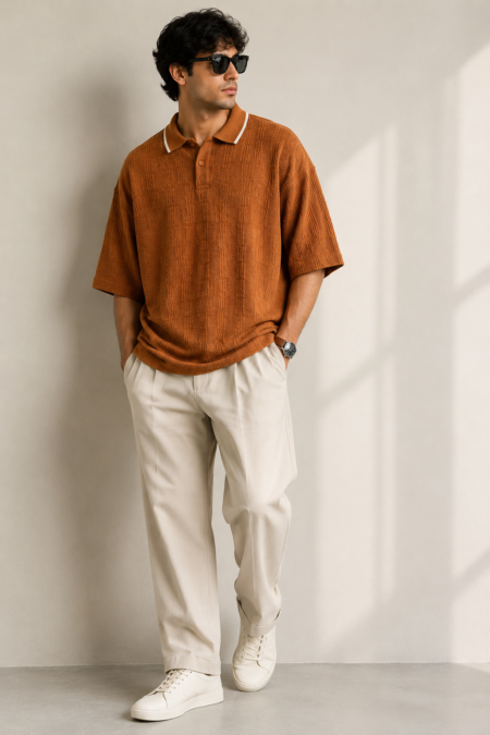 Men’s Designer Knit Oversized Polo T-Shirt