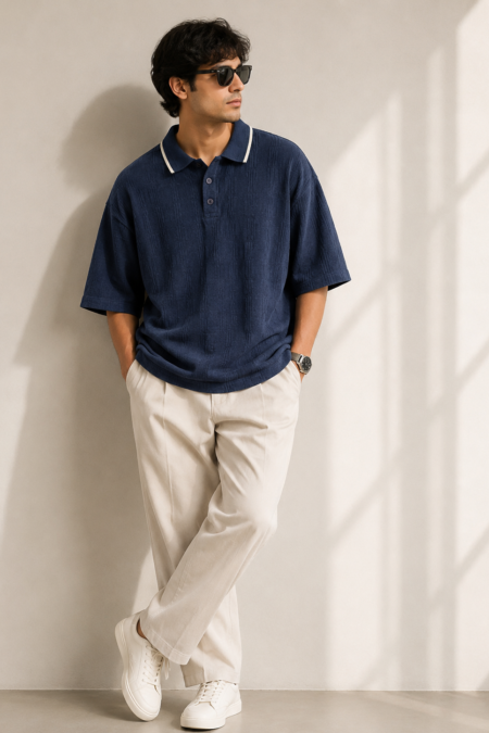 Men’s Designer Knit Oversized Polo T-Shirt