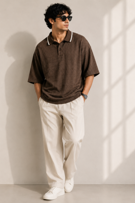 Men’s Designer Knit Oversized Polo T-Shirt