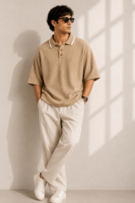 Men’s Designer Knit Oversized Polo T-Shirt