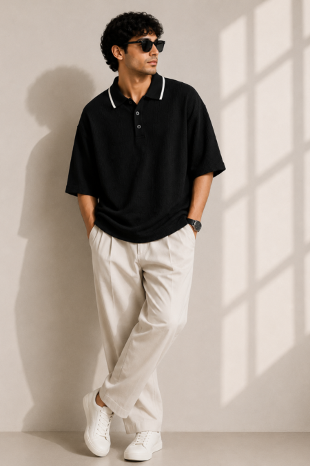 Men’s Designer Knit Oversized Polo T-Shirt