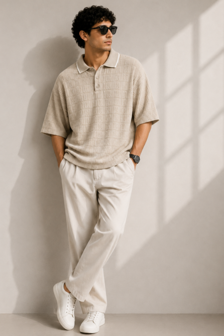 Men’s Designer Knit Oversized Polo T-Shirt